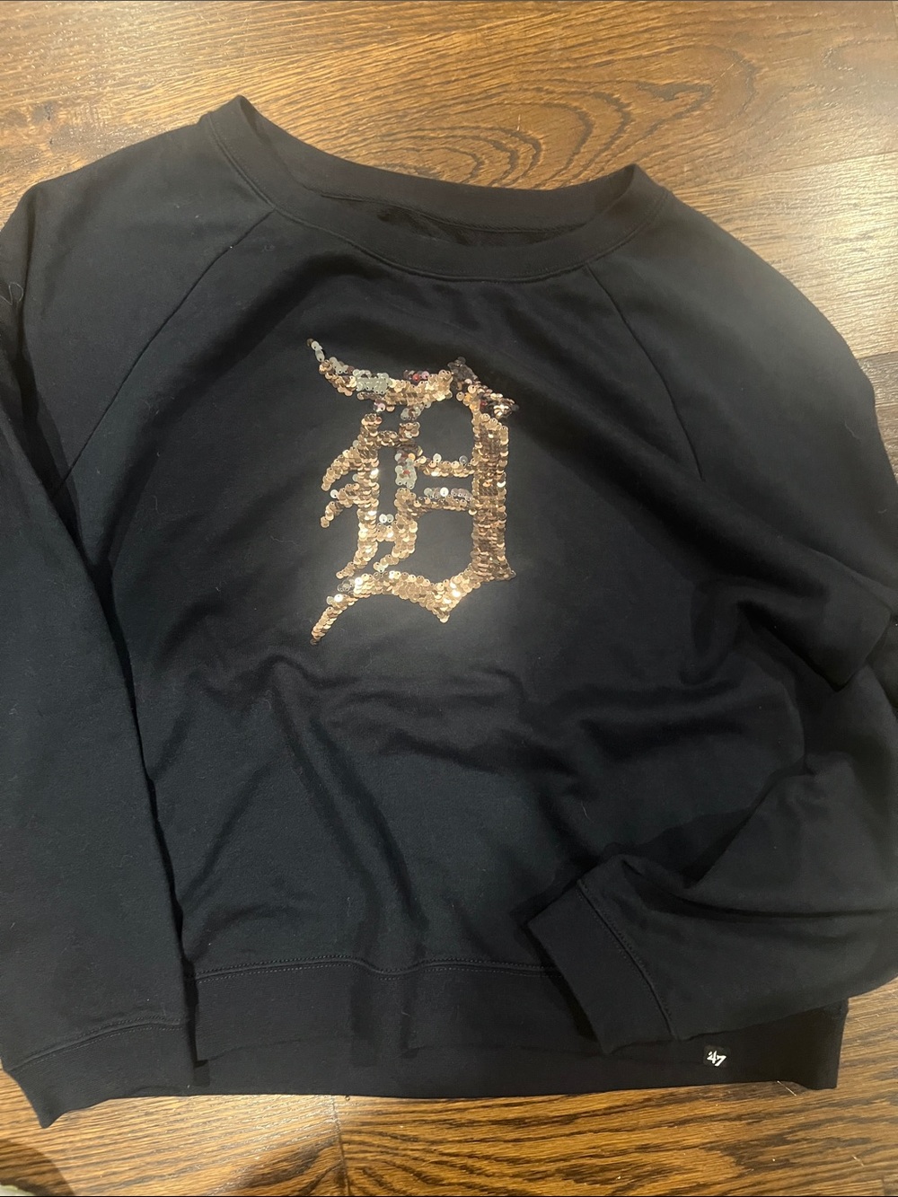 '47 Women's Black Pullover Sweatshirt with Gold Sequin 'D'